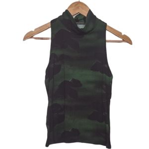 NWT Katharine Kidd Green Black Floral Sleeveless Turtleneck Top Size 6